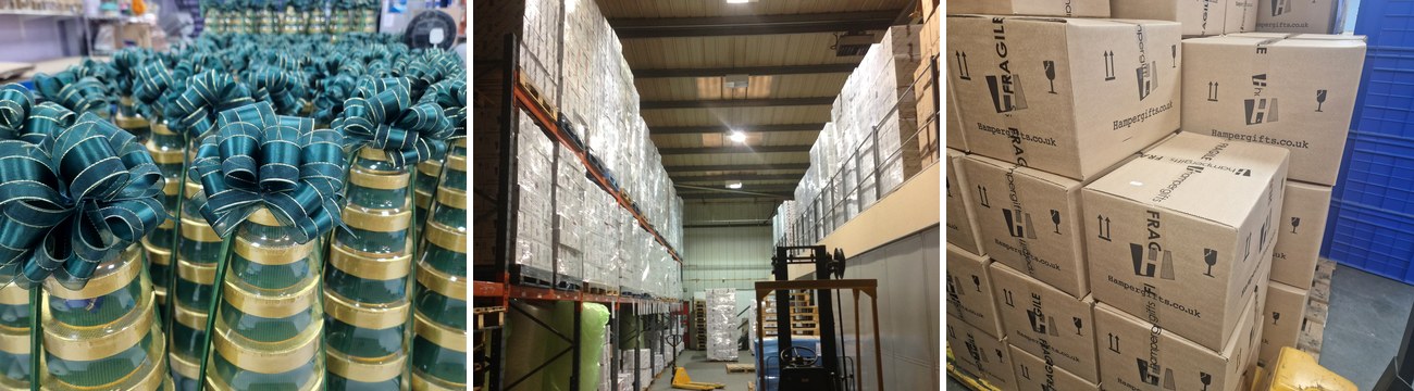 Hampergifts in St Albans — branded packaging, hand-tied ribbons and our warehouse