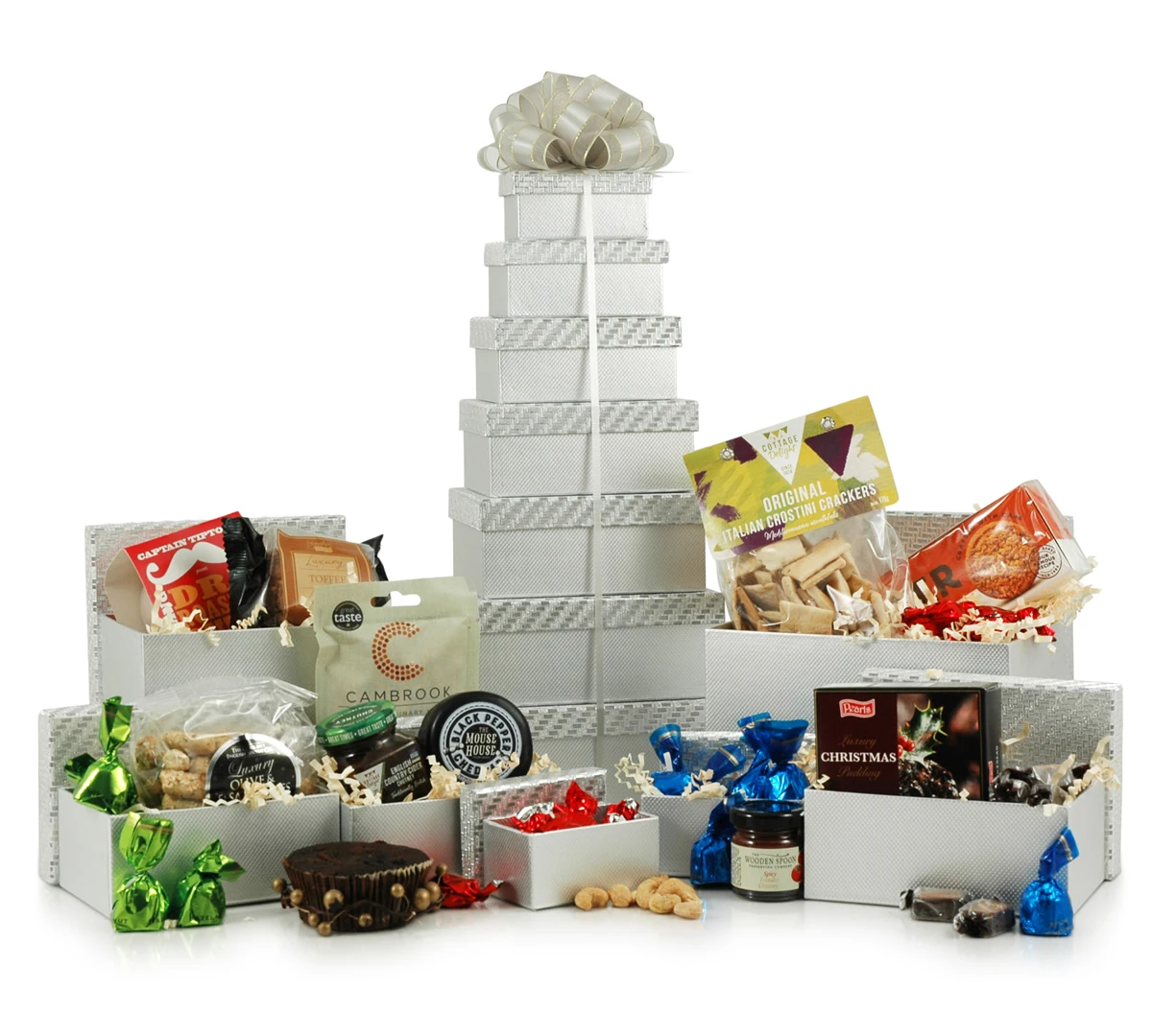 Silver Xmas Tower | Award Winning Cheese & Treats