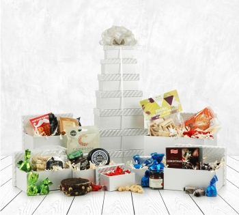 Christmas Cheese Hampers | Festive Cheese Gifts | Hampergifts - Silver Xmas Tower - Award Winning Cheese & Treats